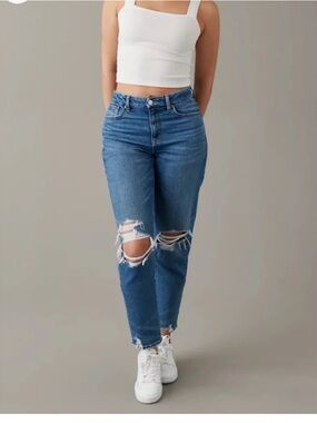 AE Curvy Long Distressed Mom Jeans